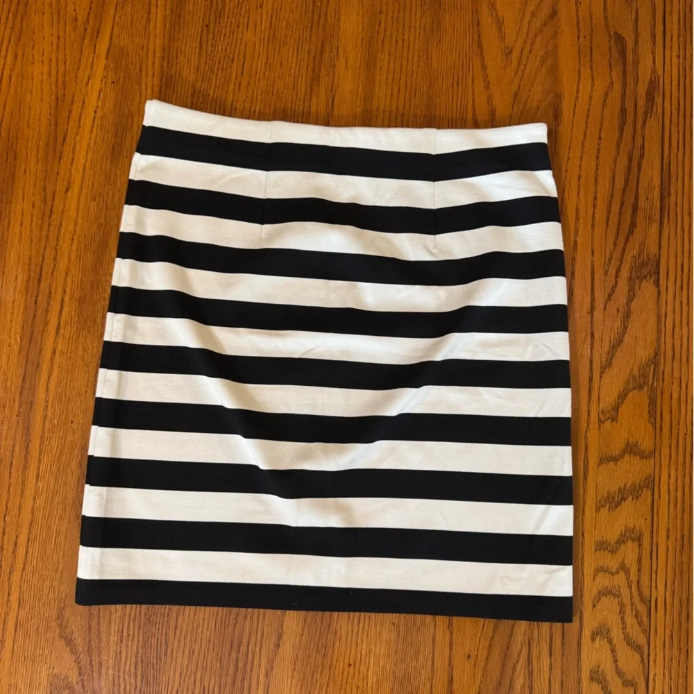 LOFT Black and White Striped Mini Skirt